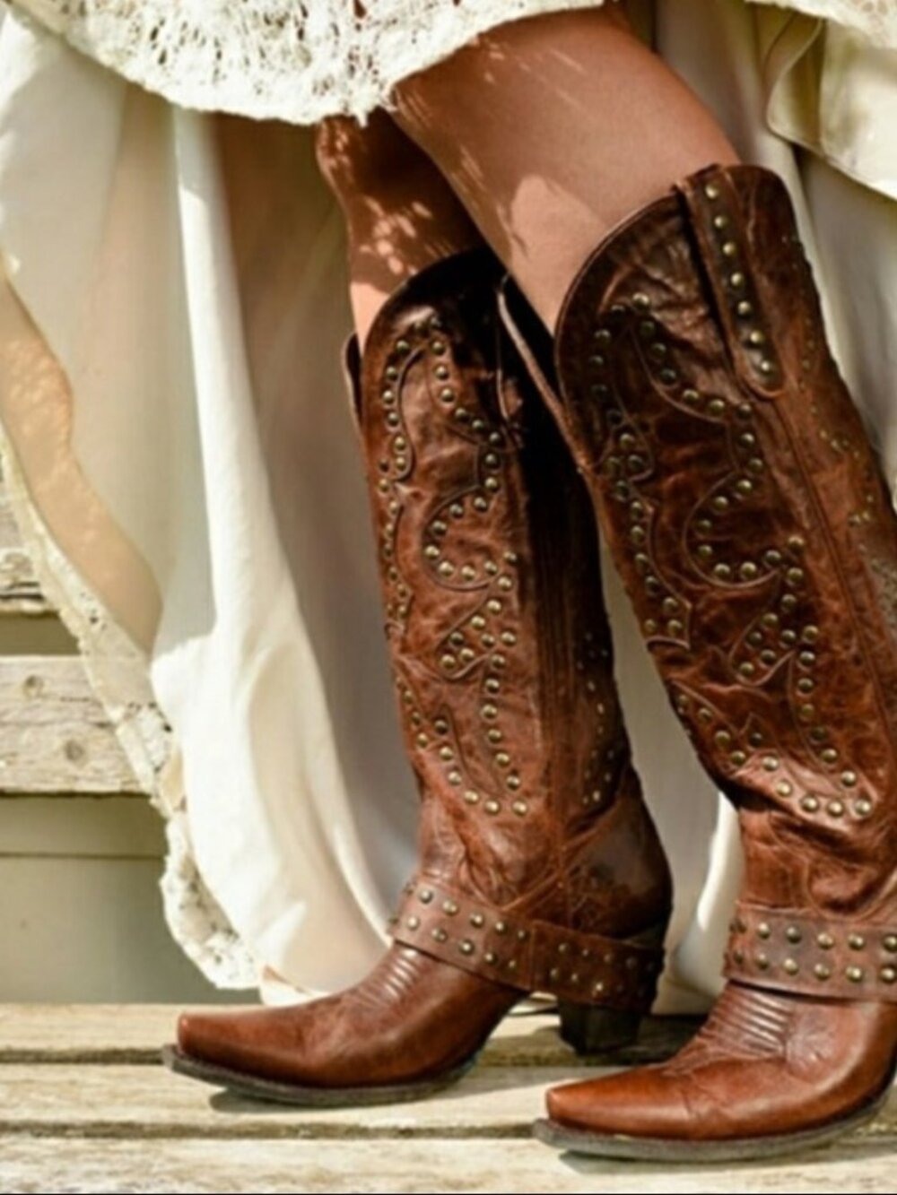 LANE*STUD ROCKER*western cowgirl rodeo Brown Leather boots! 6.5